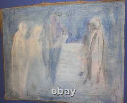 Tableau ancien huile rencontrant le portrait de l'aîné
