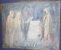 Tableau ancien huile rencontrant le portrait de l'aîné