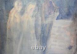 Tableau ancien huile rencontrant le portrait de l'aîné