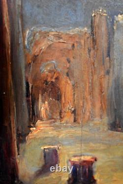 Tableau ancien huile ruines soir à Pompéi signé Mésange époque XIXème