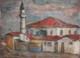 Tableau ancien huile scène campagne mosquée