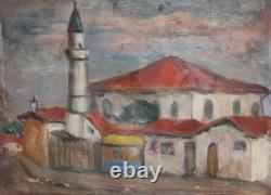 Tableau ancien huile scène campagne mosquée