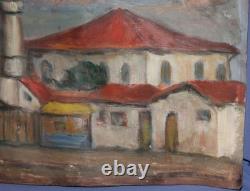 Tableau ancien huile scène campagne mosquée