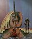 Tableau ancien huile scène de genre femme assise couple enlacé figuratif signé
