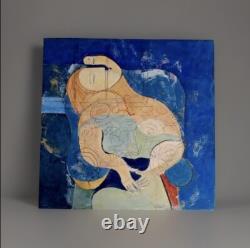 Tableau ancien huile scène de genre portrait femme cubique abstrait inachevé
