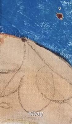 Tableau ancien huile scène de genre portrait femme cubique abstrait inachevé