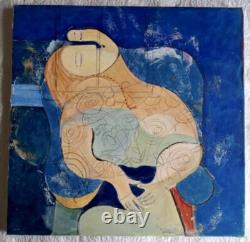 Tableau ancien huile scène de genre portrait femme cubique abstrait inachevé