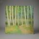 Tableau ancien huile sous-bois foret bouleaux champêtre bucolique Pointillisme