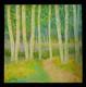 Tableau ancien huile sous-bois foret bouleaux champêtre bucolique Pointillisme