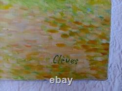 Tableau ancien huile sous-bois foret bouleaux champêtre bucolique Pointillisme