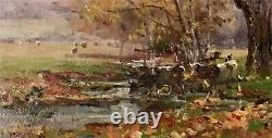 Tableau ancien huile sur bois L'automne signée Clovis Terraire (1858 1931)
