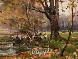 Tableau ancien huile sur bois L'automne signée Clovis Terraire (1858 1931)