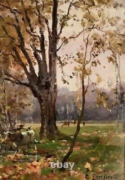 Tableau ancien huile sur bois L'automne signée Clovis Terraire (1858 1931)