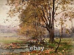 Tableau ancien huile sur bois L'automne signée Clovis Terraire (1858 1931)