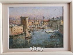 Tableau ancien huile sur bois vieux Port de Marseille non signé vers 1930