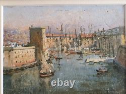 Tableau ancien huile sur bois vieux Port de Marseille non signé vers 1930
