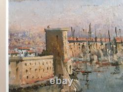 Tableau ancien huile sur bois vieux Port de Marseille non signé vers 1930