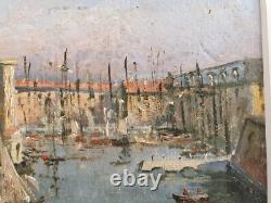 Tableau ancien huile sur bois vieux Port de Marseille non signé vers 1930