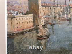 Tableau ancien huile sur bois vieux Port de Marseille non signé vers 1930
