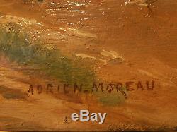 Tableau ancien huile sur panneau Adrien Moreau Pont sur le Loing HSP