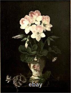 Tableau ancien huile sur panneau Ecole Francaise XIXe Bouquet de fleurs