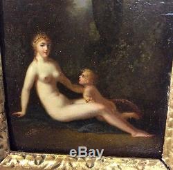 Tableau ancien huile sur panneau femme nue et enfant 19 eme ou 18 eme