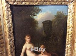 Tableau ancien huile sur panneau femme nue et enfant 19 eme ou 18 eme