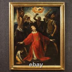 Tableau ancien huile sur panneau martire Saint Etienne 17ème siècle peinture