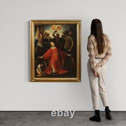 Tableau ancien huile sur panneau martire Saint Etienne 17ème siècle peinture