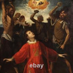 Tableau ancien huile sur panneau martire Saint Etienne 17ème siècle peinture