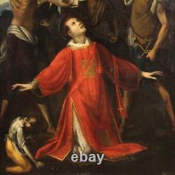 Tableau ancien huile sur panneau martire Saint Etienne 17ème siècle peinture