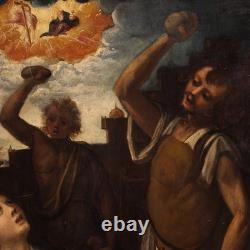 Tableau ancien huile sur panneau martire Saint Etienne 17ème siècle peinture