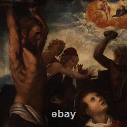 Tableau ancien huile sur panneau martire Saint Etienne 17ème siècle peinture