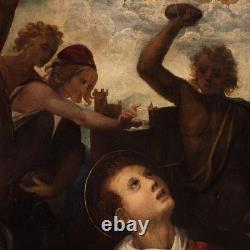 Tableau ancien huile sur panneau martire Saint Etienne 17ème siècle peinture