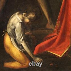 Tableau ancien huile sur panneau martire Saint Etienne 17ème siècle peinture