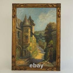 Tableau ancien huile sur panneau paysage village, painter french painting