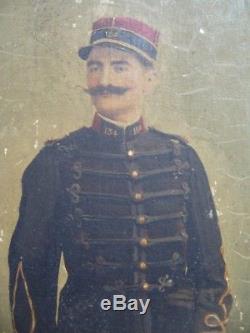 Tableau ancien huile sur panneau photo portrait homme officier militaire 19e
