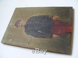 Tableau ancien huile sur panneau photo portrait homme officier militaire 19e