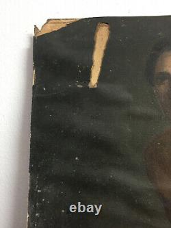 Tableau ancien huile sur papier marouflé sur carton INCONNU (XIXe-s) portrait