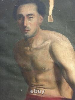 Tableau ancien huile sur papier marouflé sur carton INCONNU (XIXe-s) portrait
