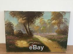 Tableau ancien huile sur toile DE YI (XXe-s) paysage