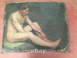Tableau ancien huile sur toile INCONNU (XIXe-s) homme assis