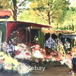 Tableau ancien huile sur toile/Marché Aux Fleurs/ /signée/Lefèvre Neel 1986