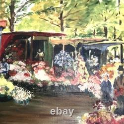 Tableau ancien huile sur toile/Marché Aux Fleurs/ /signée/Lefèvre Neel 1986