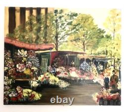 Tableau ancien huile sur toile/Marché Aux Fleurs/ /signée/Lefèvre Neel 1986