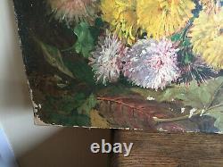 Tableau ancien huile sur toile VIVIEN (XIXe-s) nature morte aux fleurs