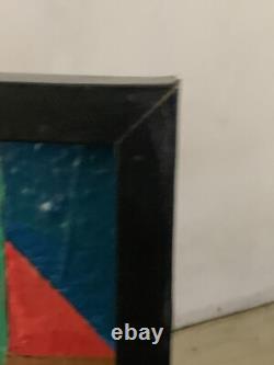 Tableau ancien huile sur toile composition abstraite géométrique Cagninacci