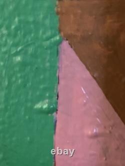 Tableau ancien huile sur toile composition abstraite géométrique Cagninacci