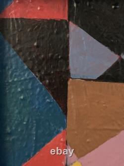 Tableau ancien huile sur toile composition abstraite géométrique Cagninacci XX