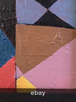 Tableau ancien huile sur toile composition abstraite géométrique Cagninacci XX